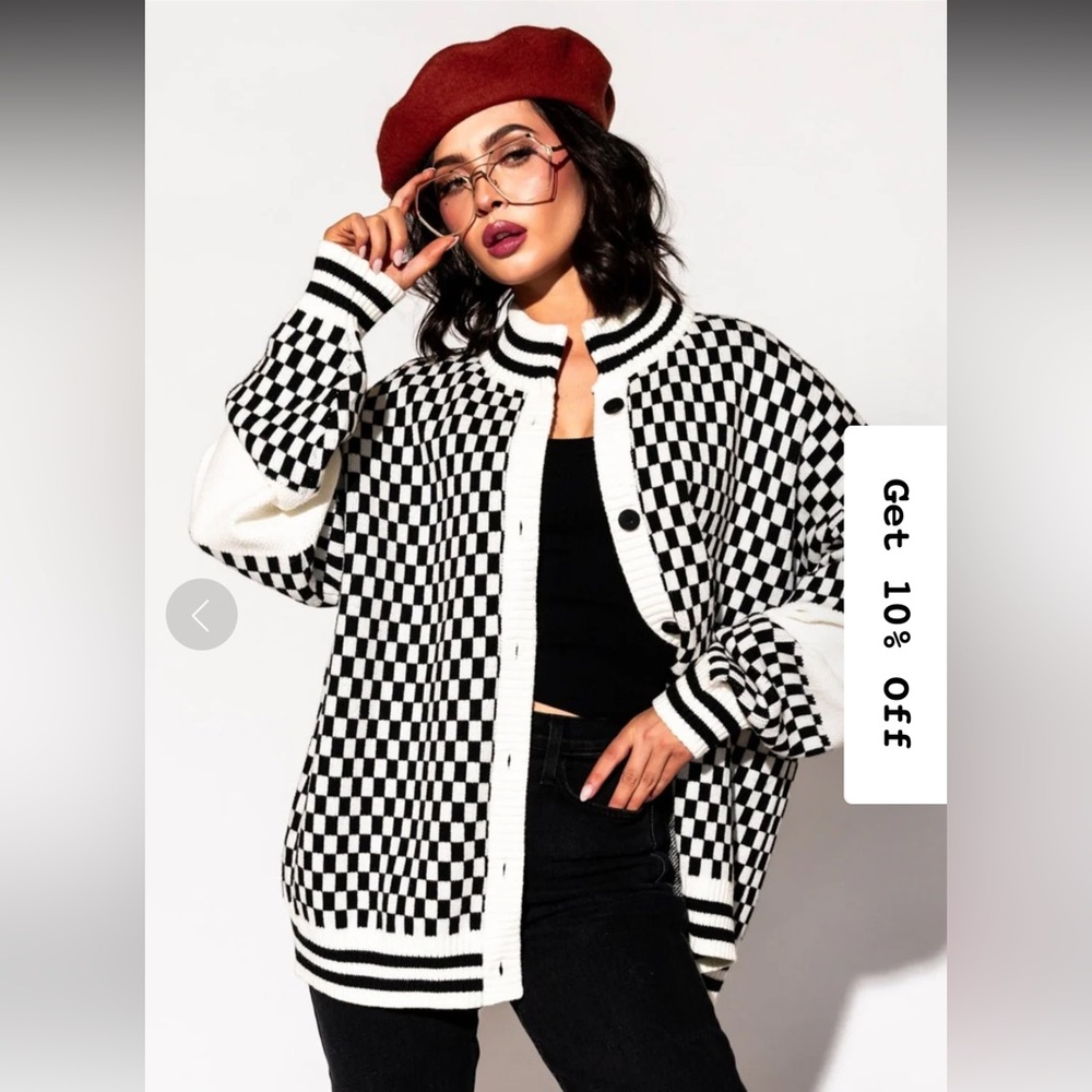 Dress In Lala Grandpa Cardigan New With Tags Checkerboard Sweater Button Down